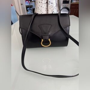 Celine Black Leather Crossbody Bag with Gold Accent
